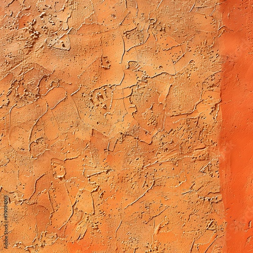 A textured orange surface with cracks and variations in color. photo