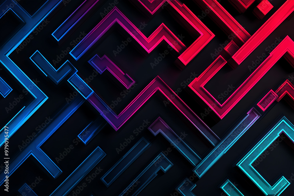 A vector graphic featuring an intricate maze pattern in vibrant neon shades of blue and dark blue on a black background. The angled design adds depth, creating a visually striking abstract composition A vector graphic featuring an intricate maze pattern in vibrant neon shades of blue and dark blue on a black background. The angled design adds depth, creating a visually striking abstract composition
