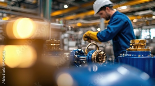 Wallpaper Mural Industrial Worker Inspecting Machinery in Factory Setting Torontodigital.ca
