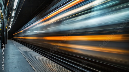 Train speeding through a station