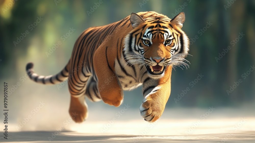 A majestic 3D tiger in mid-prowl, with a gentle pastel background on the right, capturing the raw power and beauty of big cats in zoos A majestic 3D tiger in mid-prowl, with a gentle pastel background on the right, capturing the raw power and beauty of big cats in zoos