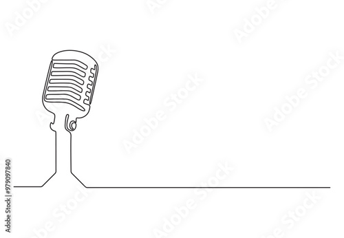 Vintage microphone in one continuous line drawing. Isolated on white background vector illustration