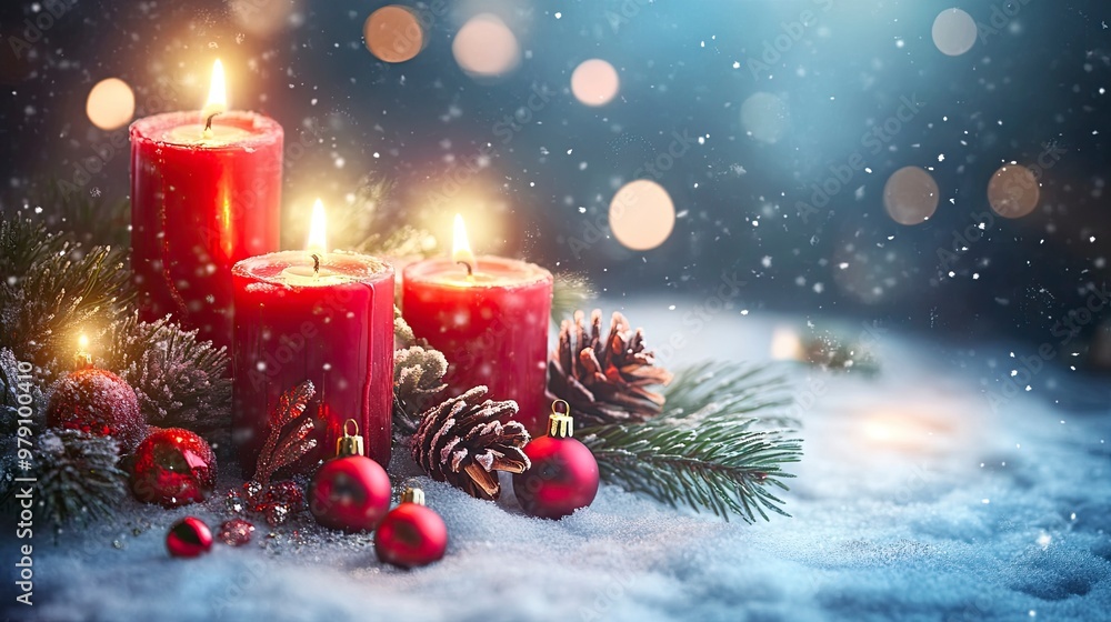 Christmas Candles, Christmas and New Year holidays background, winter season. generative ai Christmas Candles, Christmas and New Year holidays background, winter season. generative ai