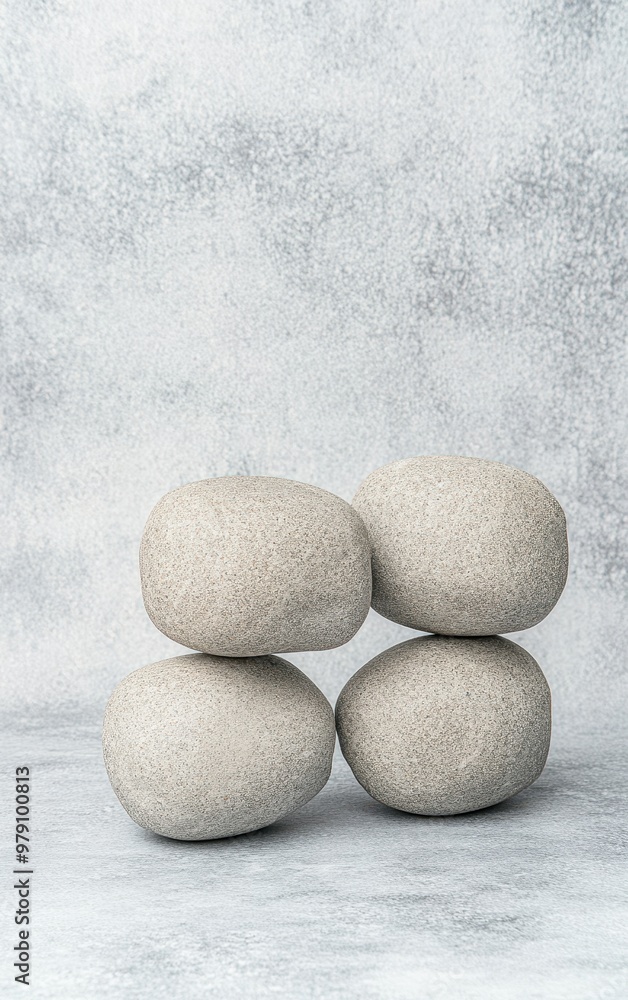 A serene arrangement of smooth stones stacked gracefully against a textured background, symbolizing balance and tranquility. A serene arrangement of smooth stones stacked gracefully against a textured background, symbolizing balance and tranquility.