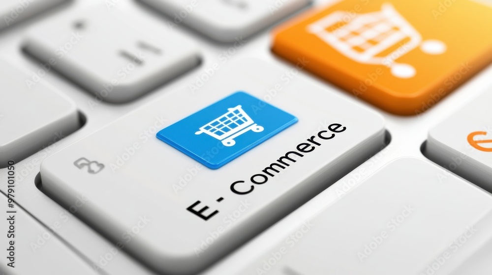 E commerce button - web store shop for online shopping and delivery concept E commerce button - web store shop for online shopping and delivery concept