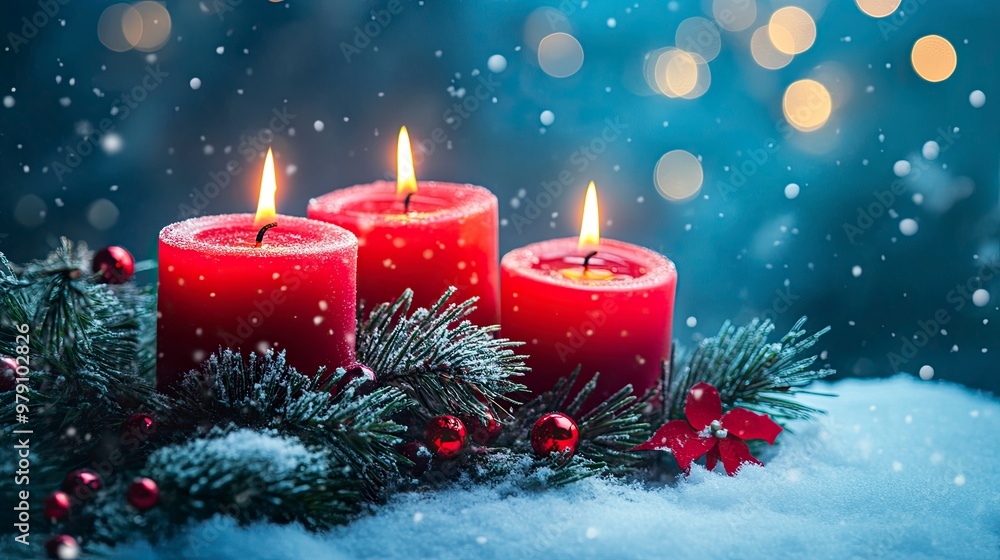 Christmas Candles, Christmas and New Year holidays background, winter season. generative ai Christmas Candles, Christmas and New Year holidays background, winter season. generative ai