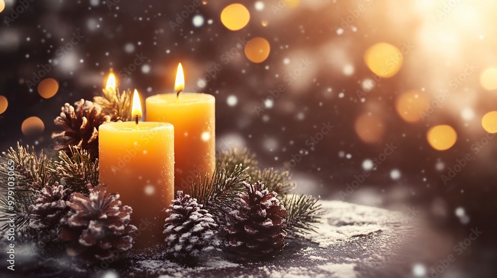 Christmas Candles, Christmas and New Year holidays background, winter season. generative ai Christmas Candles, Christmas and New Year holidays background, winter season. generative ai