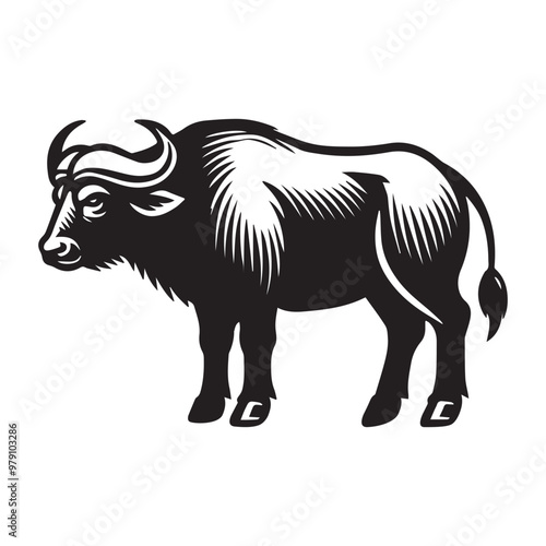 Bison silhouette Clipart - Buffalo Vector illustration in black and white 