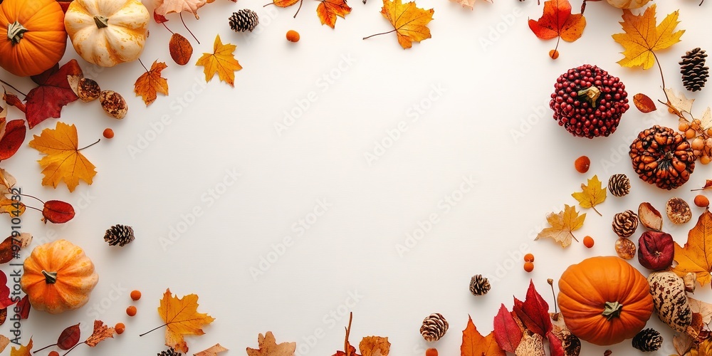 Autumn composition dried leaves pumpkins and flowers on white background Autumn composition dried leaves pumpkins and flowers on white background