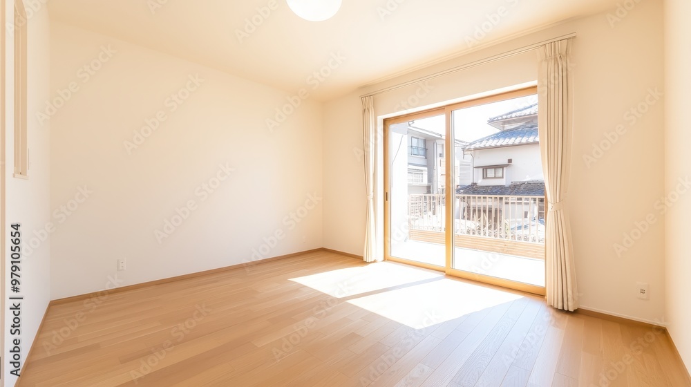 Fototapeta premium Empty Room with Wooden Floor and Sliding Door