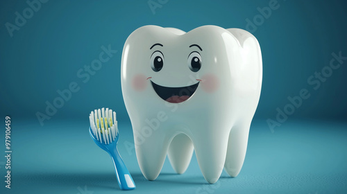 3D cartoon image of tooth and toothbrush