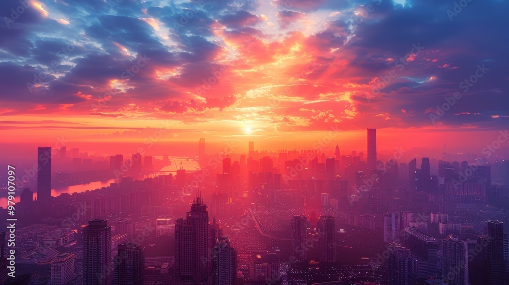 Cityscape at Sunset with Dramatic Sky Cityscape at Sunset with Dramatic Sky