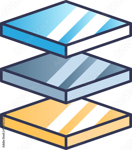 Illustration of three layered materials representing the structure of a solar panel.