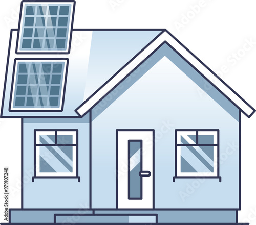 Illustration of a house with solar panels on the roof, symbolizing renewable energy and eco-friendly living.