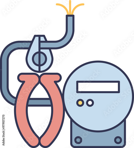 Pliers cutting a wire connected to an electricity meter, symbolizing electrical work or disconnection.