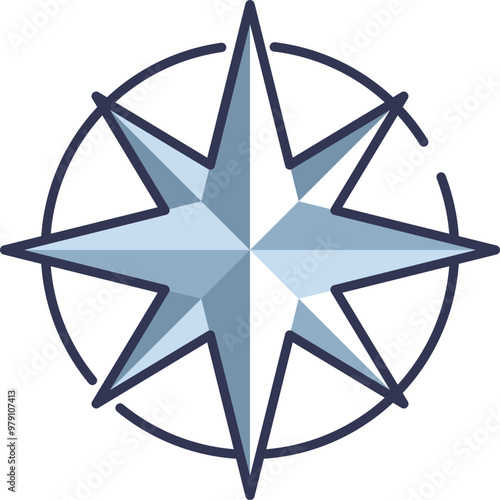 A stylized compass rose symbol with eight points, representing navigation and direction.