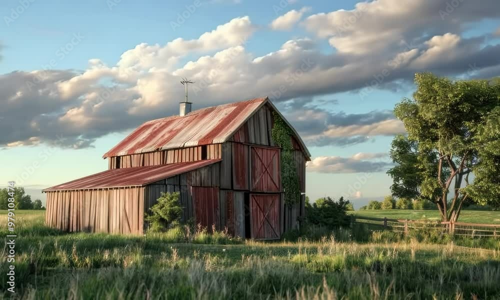 Rustic wooden barn in a field, Video Rustic wooden barn in a field, Video