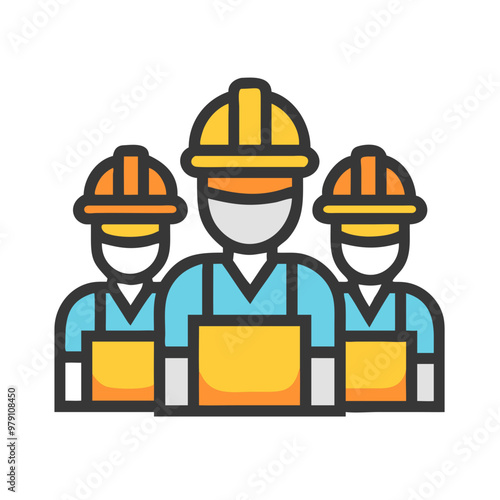 Icon of three construction workers in helmets