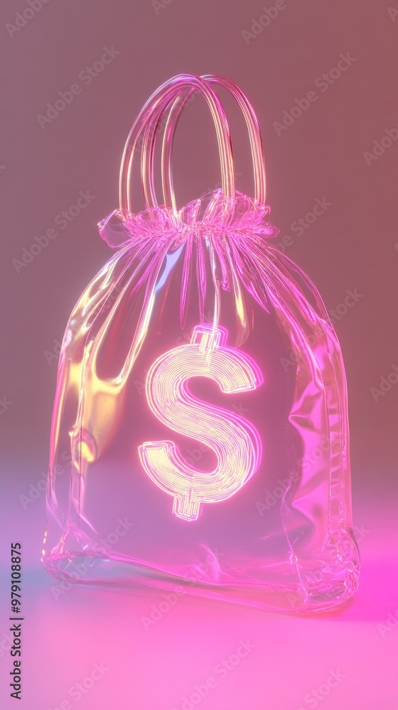 A glowing pink money bag with a dollar sign, symbolizing wealth and finance. A glowing pink money bag with a dollar sign, symbolizing wealth and finance.