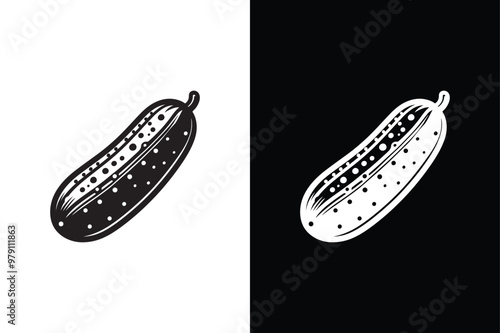 Cucumber Icon With Black and White Background.