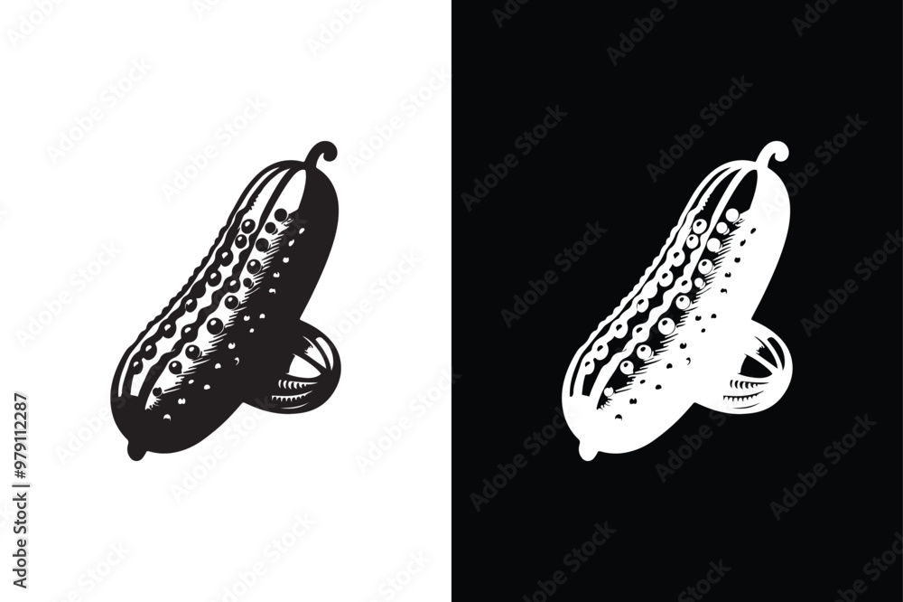 Cucumber Icon With Black and White Background. Cucumber Icon With Black and White Background.