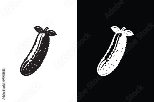 Cucumber Icon With Black and White Background.