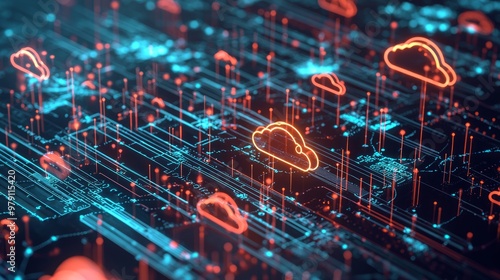 Cloud Computing Architecture Visualization with Data Services Connected by Light Trails