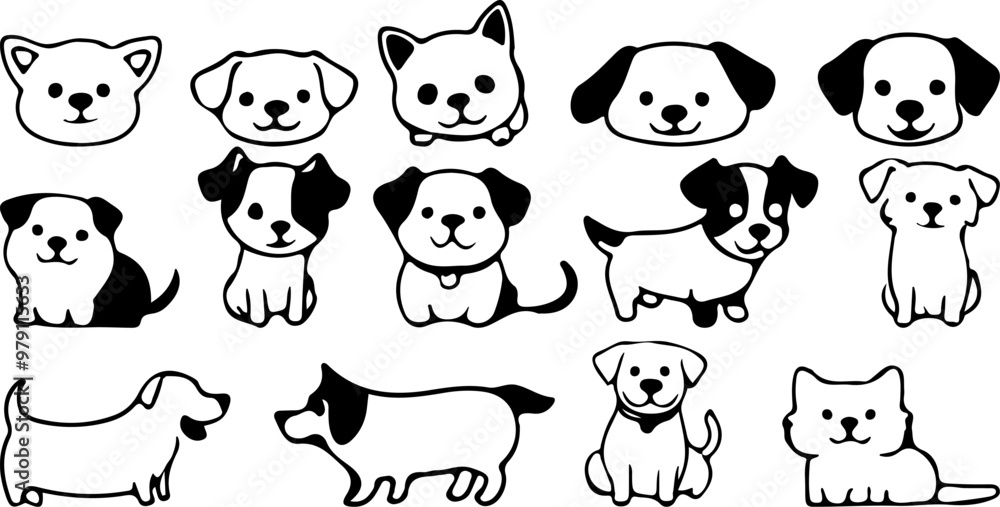 Cute Cats and Dogs Clipart Black Sketch isolated on White Background. Hand Drawn Vector Outline Illustration of Pets Silhouette. Animal Cartoon Arts Set. Cute Cats and Dogs Clipart Black Sketch isolated on White Background. Hand Drawn Vector Outline Illustration of Pets Silhouette. Animal Cartoon Arts Set.