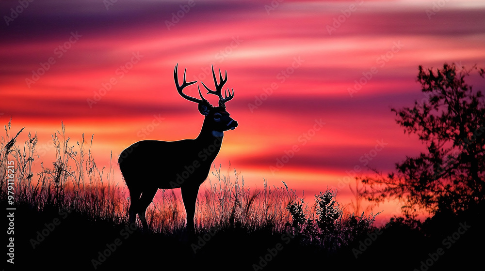 Whitetail Buck Silhouette at Sunset: Silhouette of a Whitetail Buck at sunset during the fall Whitetail Buck Silhouette at Sunset: Silhouette of a Whitetail Buck at sunset during the fall