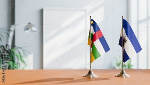 FLAGS OF CENTRAL AFRICAN REPUBLIC AND EL SALVADOR ON TABLE