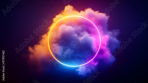 Wallpaper Mural Abstract Neon Circle Surrounded by Colorful Smoke Torontodigital.ca
