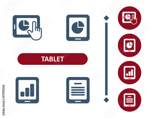 Tablet Icons. Pie Chart, Graph, Stats, Data, Analytics, Ebook, E-book Reader Icon