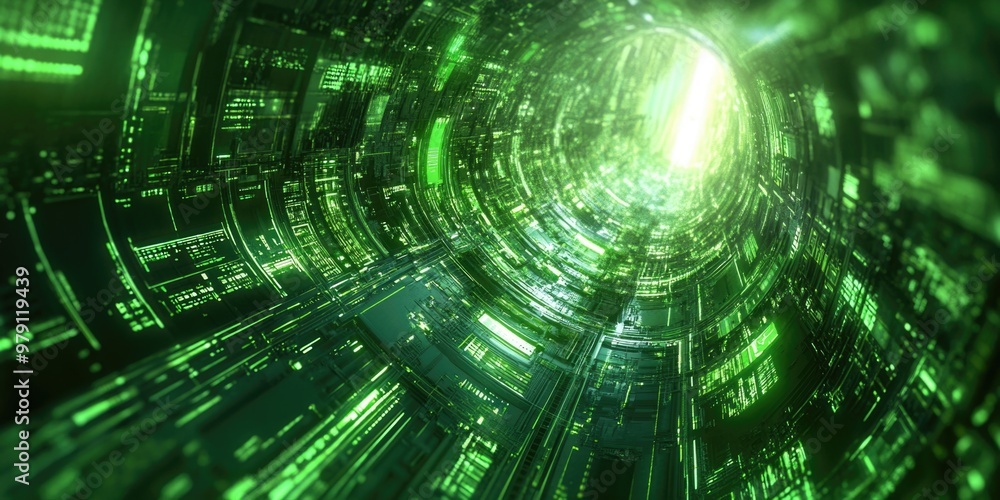 Bright Green Tunnel with Light Emissions Bright Green Tunnel with Light Emissions