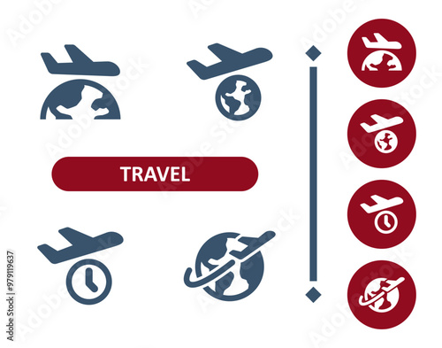 Travel icons. Tourism, plane, around the world, globe, airplane, Earth, flying icon