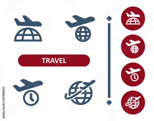 Travel icons. Tourism, plane, around the world, globe, airplane, Earth, flying icon