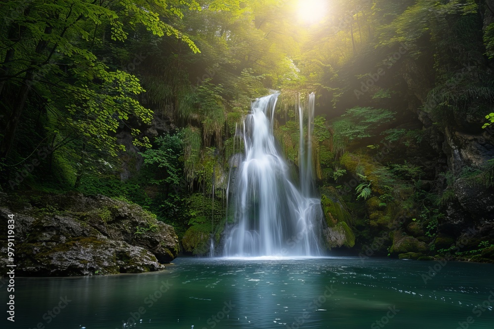 Serene Waterfall in Lush Forest