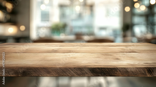 Wooden Tabletop with Blurred Background of Restaurant Interior