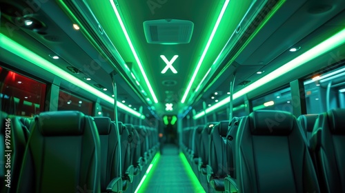 Interior of Coach Bus with Green Strip Lighting