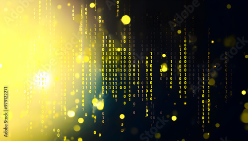 Futuristic Digital Abstract Image with Binary Digits on a Hi-Tech Bokeh Background, Showcasing a Modern, Technological Aesthetic and a Sleek, Sci-Fi Visual Design