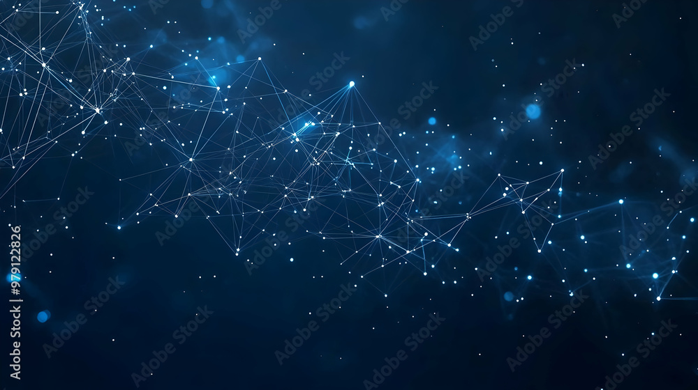 Abstract Blue Background with Glowing Connected Points and Lines, Digital Network, Cyber Space, Internet of Things Abstract Blue Background with Glowing Connected Points and Lines, Digital Network, Cyber Space, Internet of Things