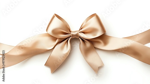 A shiny satin bow, detailed ribbon texture, lifelike appearance, gold, isolated on white background