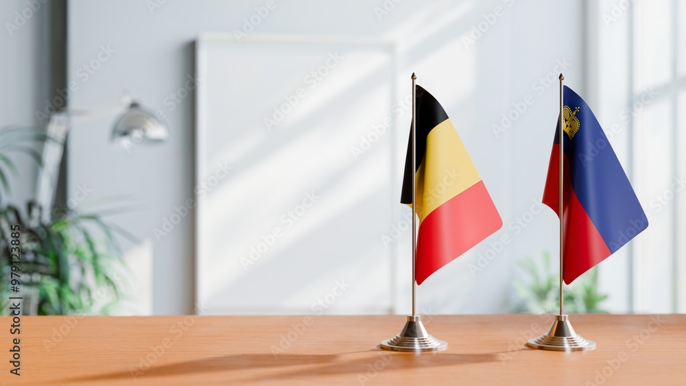 FLAGS OF CHAD AND LIECHTENSTEIN ON TABLE FLAGS OF CHAD AND LIECHTENSTEIN ON TABLE