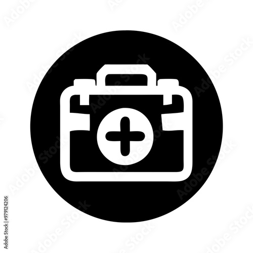 First Aid Kit Icon, Black and White, Medical Symbol in a Circle