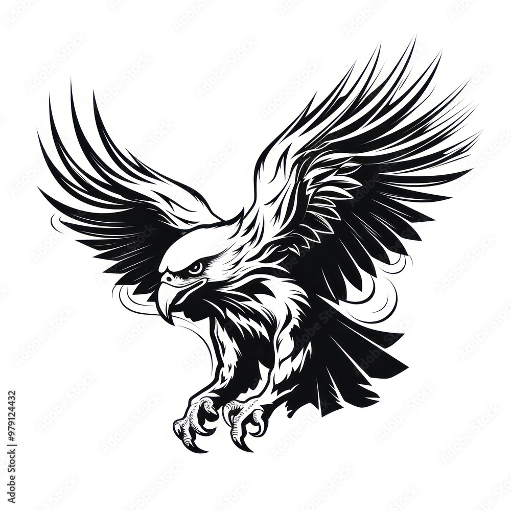 Obraz premium Hawk tattoo flat illustration kangaroo wallaby vulture.