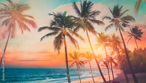  Summer Collage Featuring Palm Trees and Beach Scenery in Sunset 