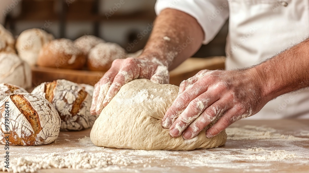 Baker Kneading Dough Fresh Bread Making Bread Artisan Bakery Baker Kneading Dough Fresh Bread Making Bread Artisan Bakery