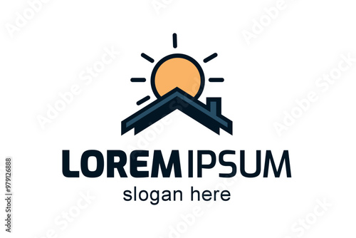 House with sun flat logo or icon
