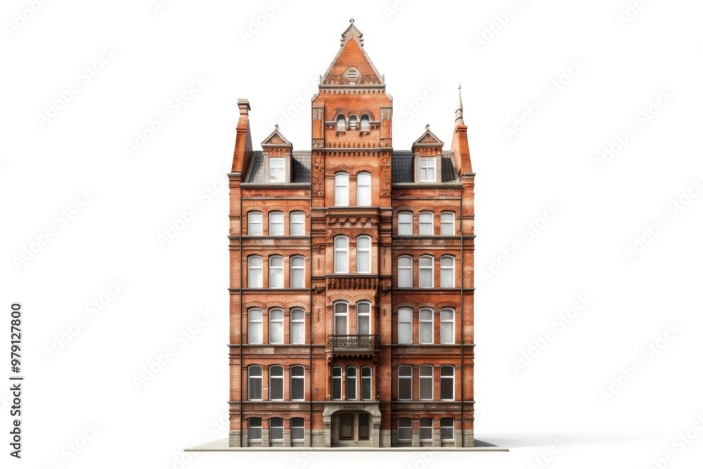 Fototapeta premium Tall brick european apartment architecture building tower.