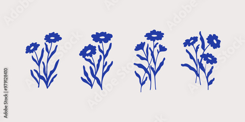 Vector illustration of flower in simple hand drawn and linocut style. Simple contour vector illustration for cosmetics, postcard and pattern.