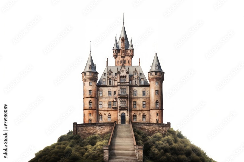 Fototapeta premium Architecture photo of german castle building landmark white background.